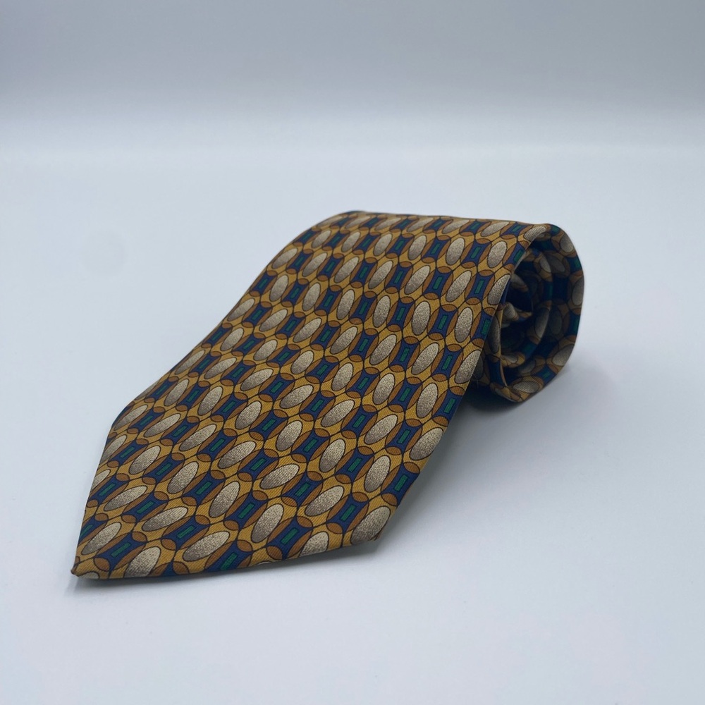 Vintage Valentino Silk Gold and Blue Patterned Tie